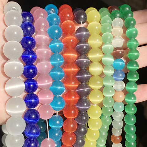 Perles rondes en opale naturelle œil de chat, pour la fabrication de bijoux, 15 pouces, 4, 6, 8, 10, 12mm, vente en gros ► Photo 1/6