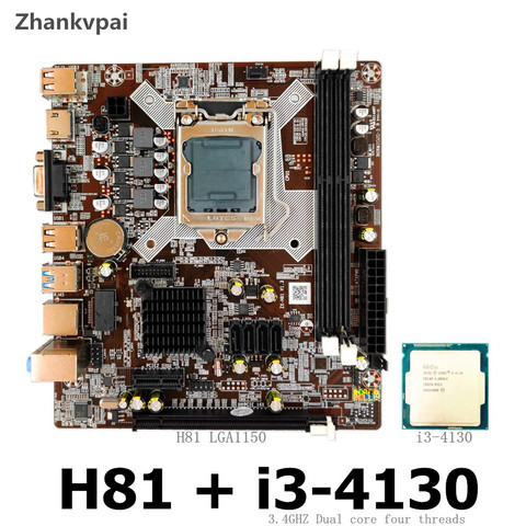 Zhankvpai H81 LGA 1150 Carte Mère Avec Intel Core i3-4130 CPU 3.4 GHZ Dual Core Soutien DDR3 USB 3.0 VGA ► Photo 1/5