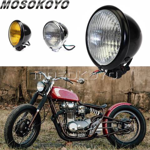 Phare avant rond rétro noir personnalisé pour motos, feux ronds personnalisés, pour Harley, Cafe Racer et Chopper XS650, 4.5 pouces ► Photo 1/6