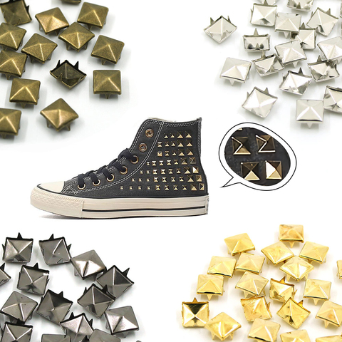 Rivets carrés en forme de pyramide, 100 pièces, clous métalliques à quatre griffes pour chaussures Punk, Bracelets artisanaux en cuir, accessoires ► Photo 1/6