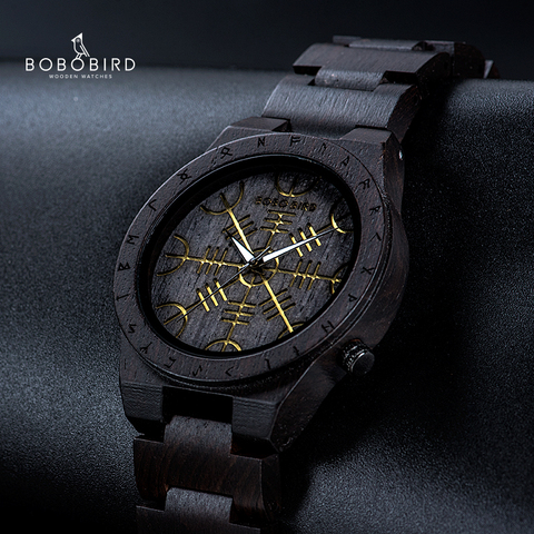 BOBO oiseau bois montre nordique Rune boussole hommes montres 2022 luxe montre-bracelet en bois bracelet horloge heure bambou boîte cadeau reloj hombre ► Photo 1/6