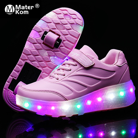 Baskets à roulettes lumineuses pour enfants, chaussures de Skate Led rechargeables par USB avec Double roues et lumières, taille 28-43 ► Photo 1/6