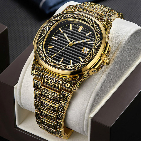 Montre à quartz pour hommes et femmes, marque de luxe, rétro, doré, en acier inoxydable, à la mode ► Photo 1/6