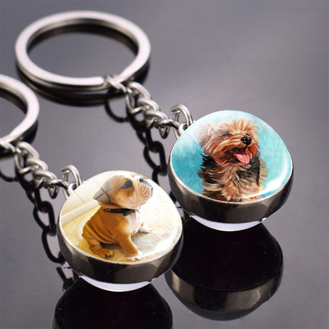 Porte-clés animaux mignons, pendentif chien roi, boule en verre Double face, bouledogue français, Labrador ► Photo 1/6