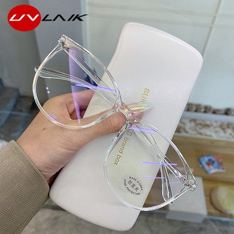 UVLAIK Transparent ordinateur lunettes cadre femmes hommes Anti lumière bleue lunettes rondes lunettes de blocage optique lunettes ► Photo 1/6