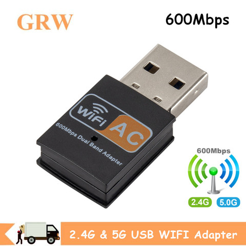 Mini adaptateur USB WiFi sans fil pour carte réseau d'ordinateur, récepteur 2.4GHz 5GHz 600Mbps, antenne WiFi double bande 802.11b/n/g/ac ► Photo 1/6