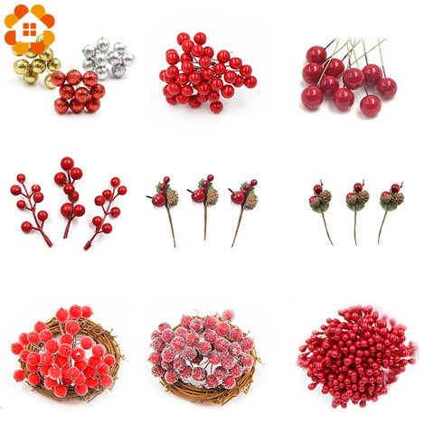 1 ensemble de fleurs de baies rouges de noël bourgeons d'étamine artificielle Bouquet beaucoup de Types couronne famille fête de mariage faux fleur décoration ► Photo 1/6