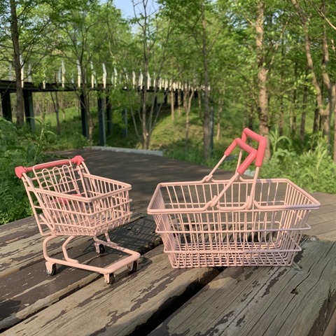 Rose Mini enfants Handcart créatif stockage panier panier Simulation petit supermarché main chariot jouets cadeau pour les enfants ► Photo 1/6