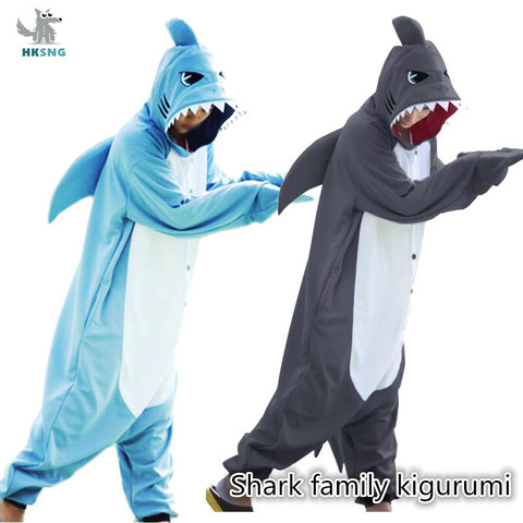 Kigurumi nouveau Animal unisexe adulte bleu requin Onesie pyjamas dessin animé doux polaire Halloween famille fête Costumes combinaisons ► Photo 1/6