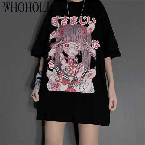 Été gothique vêtements Sexy femme ample femmes T-shirt Punk foncé Grunge Streetwear haut pour femme gothique t-shirts Harajuku vêtements ► Photo 1/6