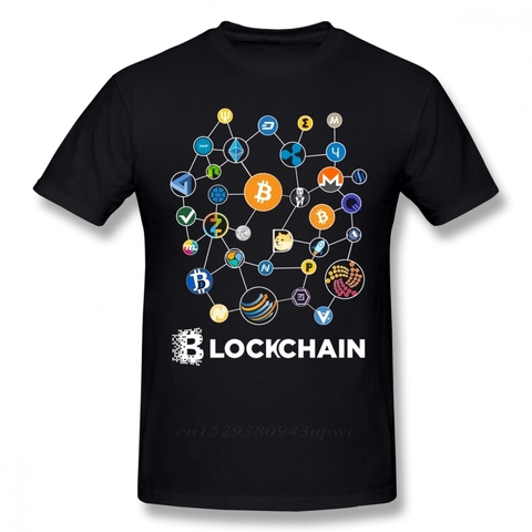 Blockchain BitCoin Litecoin ondulation Ethereum crypto-monnaie t-shirt pour hommes populaire t-shirt cadeau de noël coton tissu ► Photo 1/4