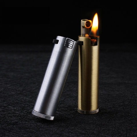 Briquet à roue de broyage en silex, torche briquet compact en métal sans feu Kerosene allume-cigare essence coupe-vent Gadgets rétro pour hommes ► Photo 1/5