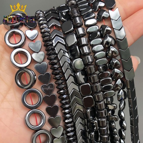 Perles en pierre naturelle coeur carré Rectangle colonne ronde noir hématite perles entretoises en vrac pour bijoux à bricoler soi-même faisant Bracelet 15'' ► Photo 1/6