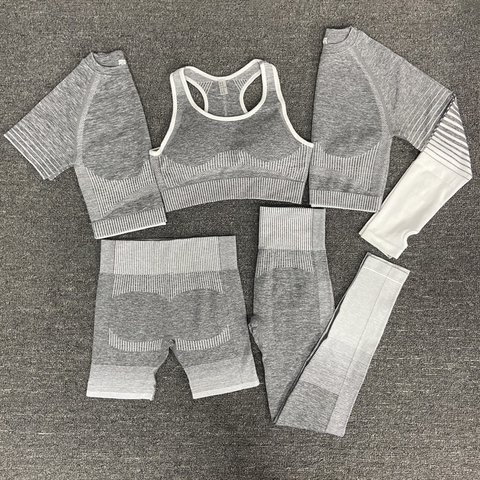 Ensemble de 2/3/5 pièces de Yoga, costume de course et d'entraînement de gymnastique et Fitness sans couture, ensemble de 2/3/5 pièces pour femmes, haut de Sport, Leggings, Short, soutien-gorge ► Photo 1/6