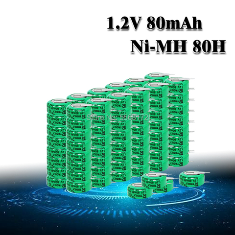 Batteries li-po rechargeables 100 volts 80mAh Ni-MH, 10 à 1.2 pièces, Lithium-polymère, pièces de monnaie avec broches à souder ► Photo 1/6