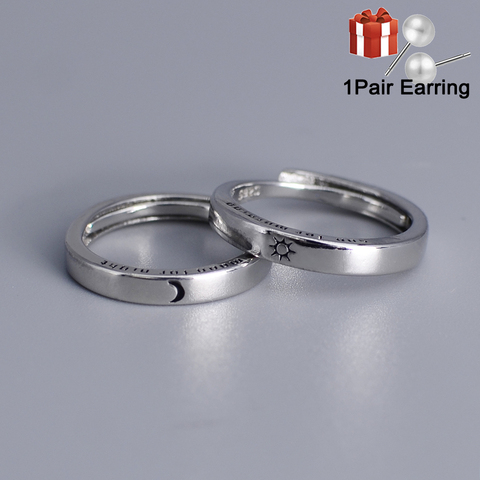 Taille réglable anneau soleil lune Couple anneaux minimaliste couleur argent ouverture anneaux pour hommes femmes Couple fiançailles bijoux cadeau ► Photo 1/6