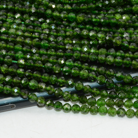 Perles rondes à facettes Diopside vert foncé naturel, 3mm-3.2mm, 4mm-4.2mm ► Photo 1/4