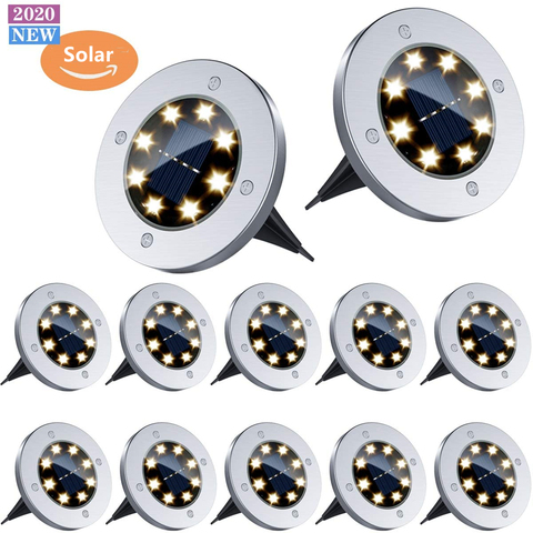 Spot lumineux solaire à 8 ou 12/20 LED, imperméable, éclairage d'extérieur, idéal pour un jardin, un sentier, une pelouse, une cour, une entrée ou une route, 4 unités ► Photo 1/6