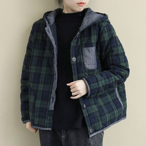 Manteaux amples à capuche à manches longues pour femmes, vestes à carreaux épais et chauds, décontractés et assortis avec tout, simple boutonnage, Style Arts, collection automne et hiver, M486 ► Photo 1/5