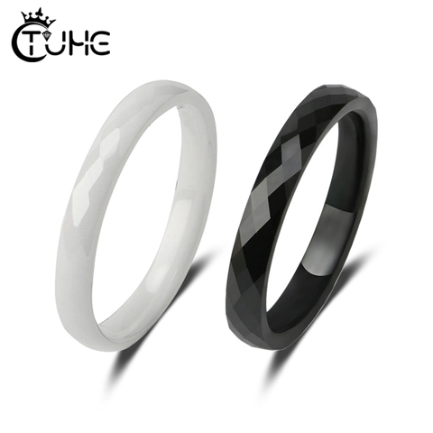 3MM noir blanc céramique anneaux lisse coupe Surface saine en céramique bijoux pour femmes hommes conception Simple mode bijoux anneau cadeaux ► Photo 1/6