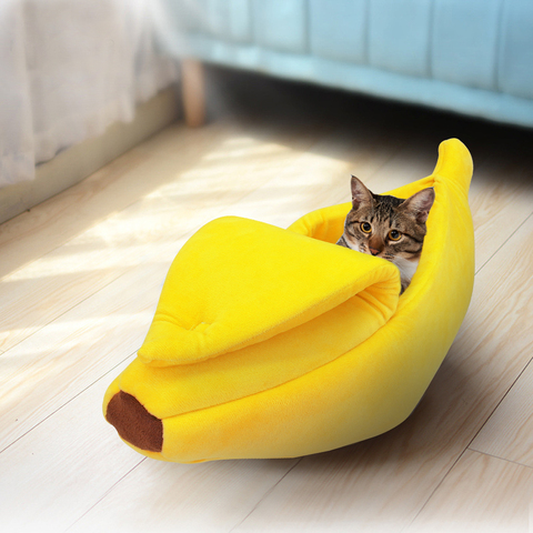 Coussin de lit banane pour chat et chat, mignon pour chiot, fournitures de panier Portable chaud, tapis pour chats et chatons ► Photo 1/6