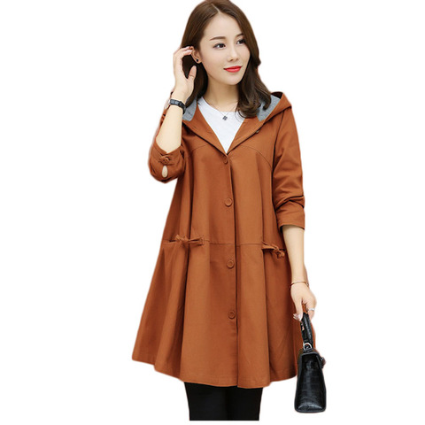 Trench-Coat Long à capuche pour femme, vêtement d'extérieur à la mode, simple boutonnage, grande taille, collection printemps-automne 2022, L12 ► Photo 1/6