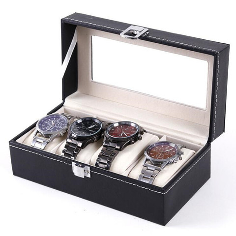 Boîte de montre en cuir PU 3/4/5/6/8 grilles, présentoir de bijoux, support organisateur pour montre à Quartz pour hommes, meilleur cadeau ► Photo 1/6