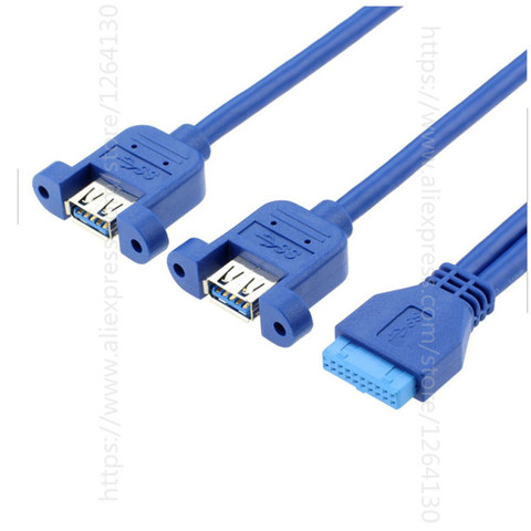 Double USB 3.0 femelle vis monter à la carte mère 20pin câble d'en-tête avec support PCI châssis d'ordinateur panneau arrière ligne 0.2M/0.5M ► Photo 1/6