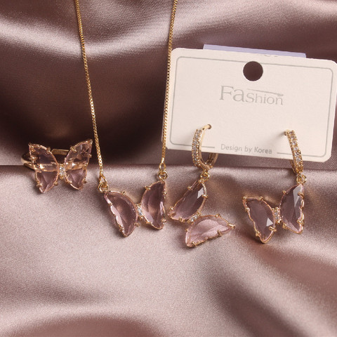 Boucles d'oreilles en cuivre exquis, nouveau design à la mode, incrusté de verre zircon, violet, papillon, rose, pour femmes, 2022 ► Photo 1/6