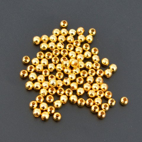 Perles de pêche en laiton, 100 pièces/lot, cuillère ronde en métal or argent, perles pour leurre de pêche DIY, Mini perles de 2mm/2.4mm/3mm/4mm ► Photo 1/5