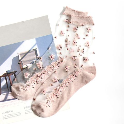 1 paire respirant Ultra mince chaussettes été femmes Transparent dentelle soie cristal Rose fleur filles élastique chaussettes courtes femme Sox ► Photo 1/6