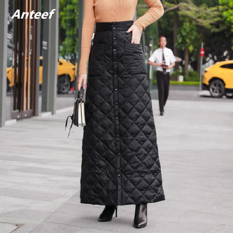 Noir bas coton grande taille vintage 2022 taille haute vêtements automne hiver décontracté maxi jupes longues femmes jupe femmes streetwear ► Photo 1/5