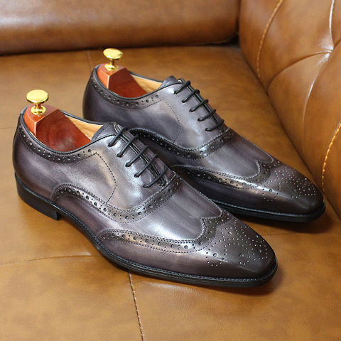 Chaussures Oxford pour homme, luxe, en cuir de veau véritable, grandes tailles 6-13, style formel, confortable, à Wingtip ► Photo 1/6