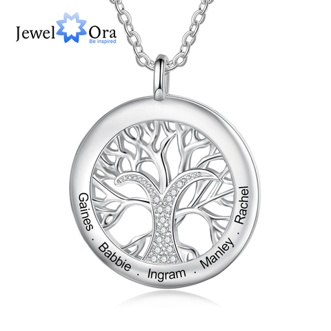 Bijoux arbre de vie colliers personnalisés bijoux de famille couleur argent collier et pendentif pour femmes gravés noms cadeaux de mémoire ► Photo 1/5