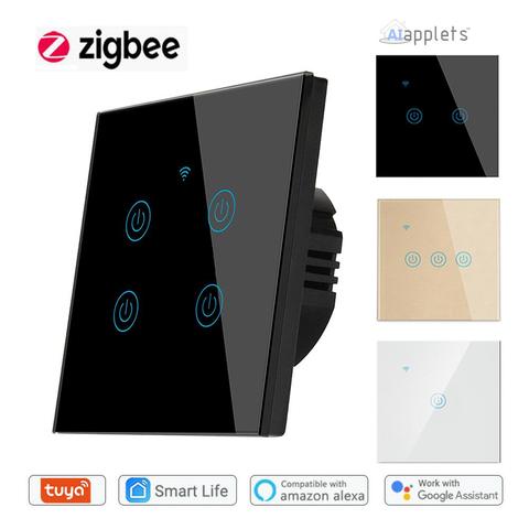 Interrupteur mural tactile intelligent Tuya Zigbee 3.0, 4 boutons, Compatible avec Alexa, Google Home, EU, US, Smart Life, fil neutre ► Photo 1/6