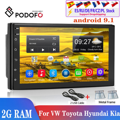 Podofo 2din autoradio Android 9.1 voiture lecteur multimédia 2din autoradio pour Volkswagen Nissan Hyundai Kia toyota siège Ford Focus ► Photo 1/6