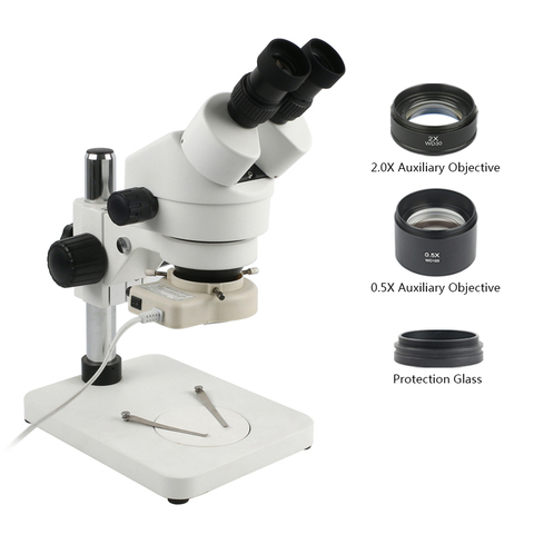 Grossissement Zoom continu 3.5X-90X Microscope stéréo industriel binoculaire + 0.5X 2X objectif auxiliaire + 56 led ► Photo 1/2