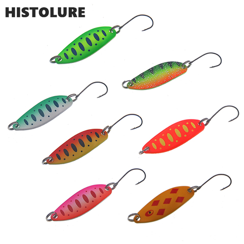 Cuillères de pêche leurres de truite 7 Pcs/lot 3.5g 3.4cm leurres de gabarit de coulée en métal avec des leurres de pêche à crochet unique ► Photo 1/6