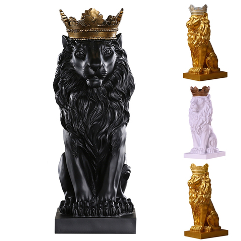 Statue de roi Lion en résine, Figurine moderne, couronne d'or, décoration pour la maison, le bureau, cadeaux ► Photo 1/1