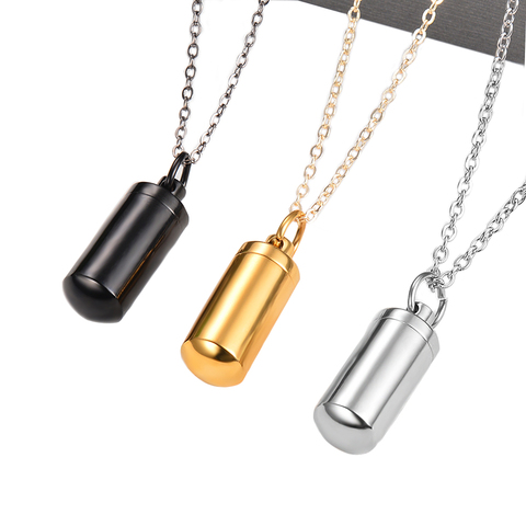 Cylindre de bijoux en acier inoxydable 3 couleurs, pistolet noir, or, pendentif urne pour collier en cendres ► Photo 1/6