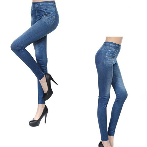 Legging en Faux Denim pour femmes, Slim, pantalon crayon, taille haute, avec impression de poches, à la mode, Fitness, décontracté ► Photo 1/6