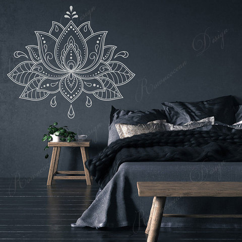 Grande taille Lotus fleur Mandala Stickers muraux vinyle décor à la maison chambre Boho bohème chambre décoration Stickers muraux amovibles 4298 ► Photo 1/5