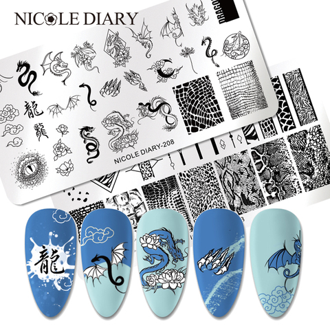 NICOLE journal intime Dragon serpent léopard Nail Art estampage plaques feuille visage fleur coeur conception timbre modèles impression pochoir outil ► Photo 1/6