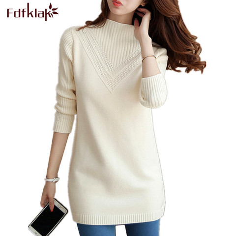 Fdfklak Automne hiver nouveau pull à col roulé femmes coréen lâche moyennement longs épais top en tricot pull fond pulls pull ► Photo 1/5