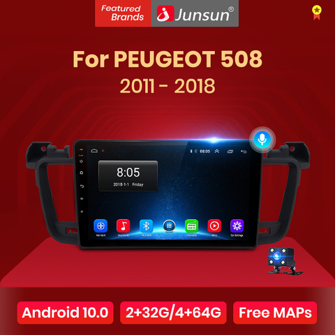 Junsun – autoradio V1 pro, Android 10, 2-din, 2 go/32 go, Navigation GPS, lecteur multimédia vidéo, dvd, pour voiture PEUGEOT 508, 2011 - 2022 ► Photo 1/6