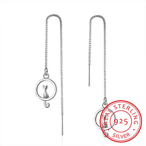 Boucles d'oreilles en argent Sterling 925 avec chat et lune, longues à pompon, bijoux fins pour femmes, oorbellen, S-E391 ► Photo 1/6