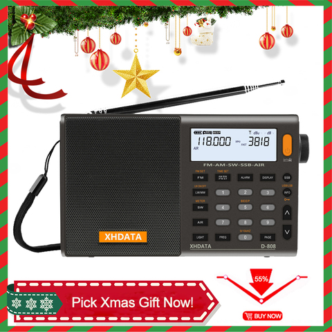 XHDATA – Radio Portable gris D-808, stéréo FM, haute sensibilité, son profond, multi-bande, écran LCD, alarme de température ► Photo 1/6