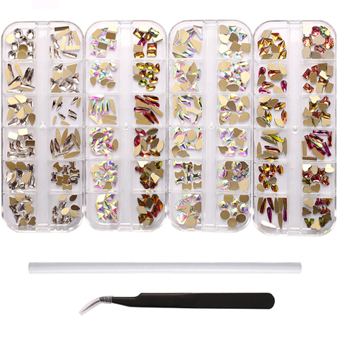 1 ensemble de strass en verre multi-formes, dos plat multi-tailles/AB/arc-en-ciel, décor artisanal 3D, Nail Art ► Photo 1/6