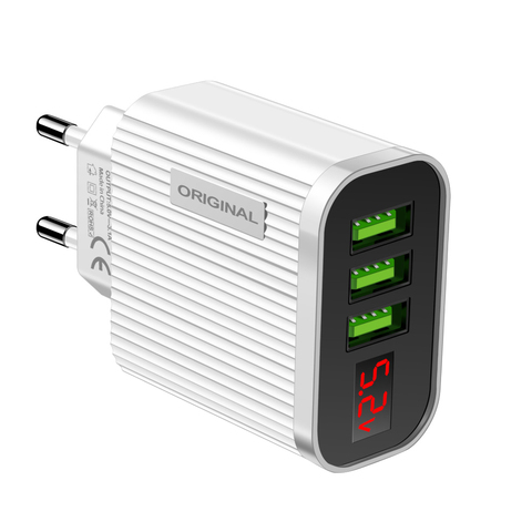 Affichage numérique multifonctionnel 3A 3 ports USB chargeur mural pour téléphone Android pratique tablette pratique ► Photo 1/6