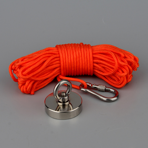 Aimant puissant néodyme 200Kg avec anneau et corde pour pêche à l'aimant, corde de 10m, Magnet N52 ► Photo 1/6